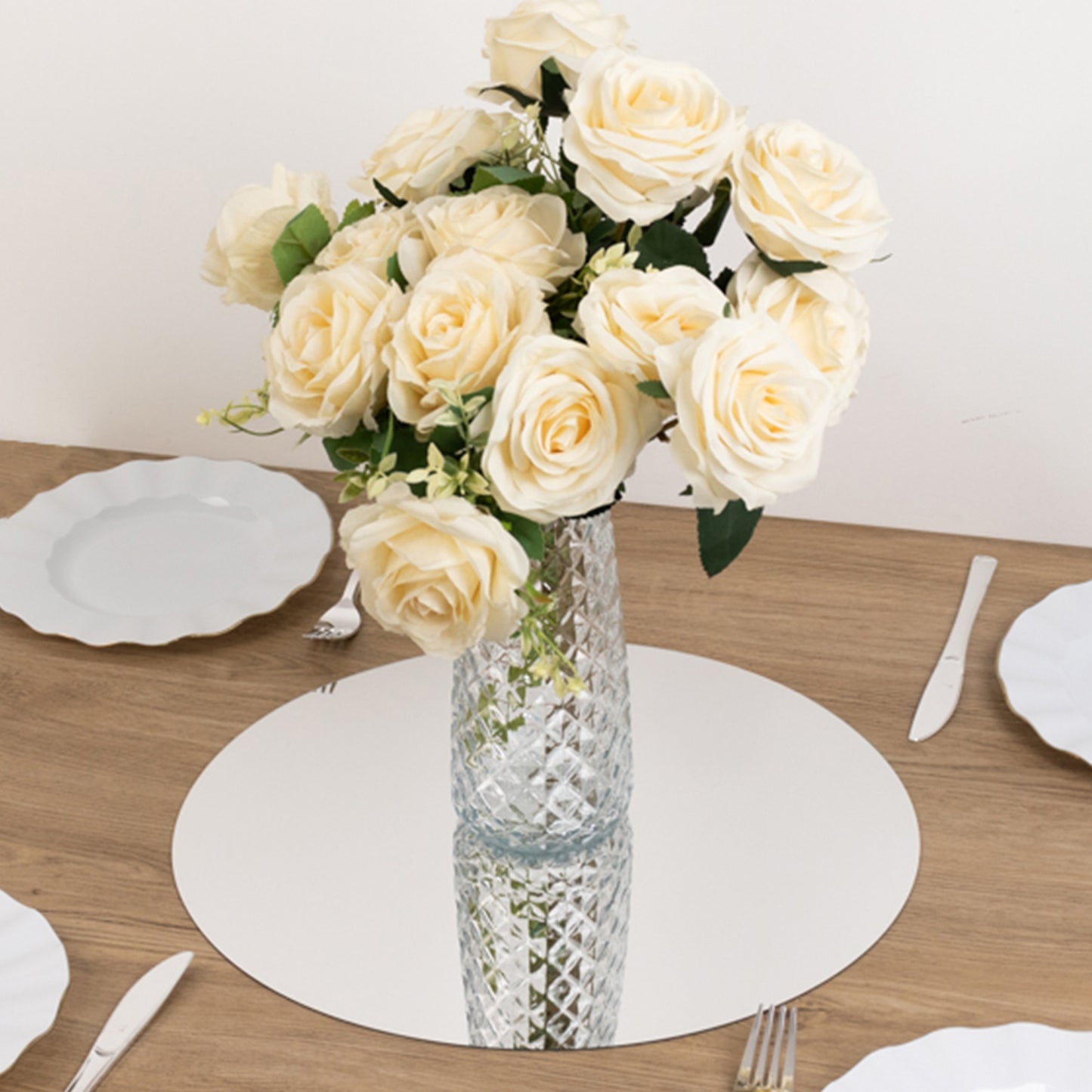 10 Pack Silver Round Acrylic Mirror Tray Centerpiece Bases, Large Circle Mirror Candle Plates for Decoration - 16"