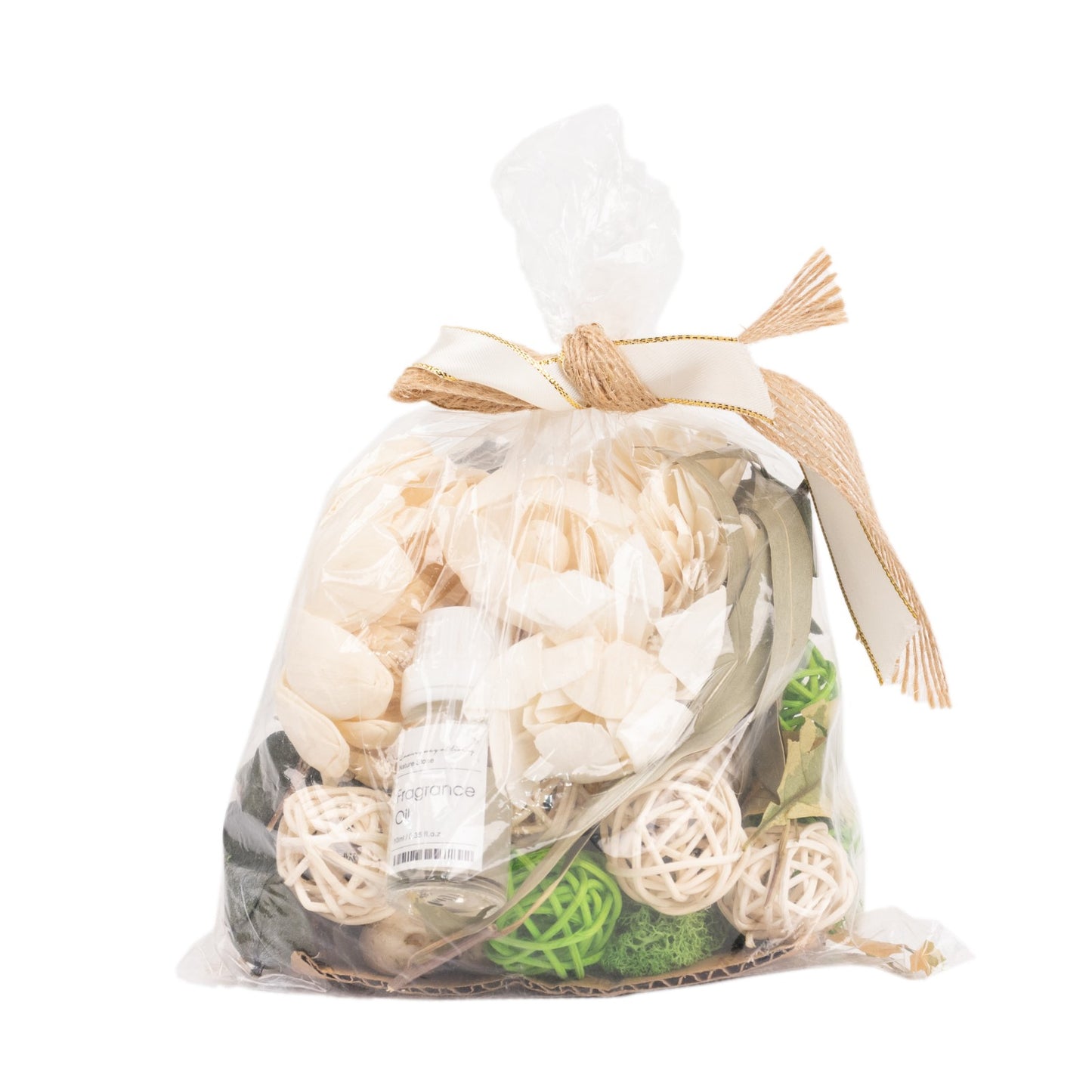 Natural dried assorted potpourri bowl fillers set with vanilla fragrance oil. #whtbkgd
