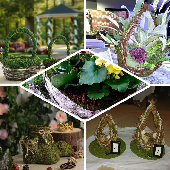 23" green preserved moss metal planter box with inner lining, flower basket.