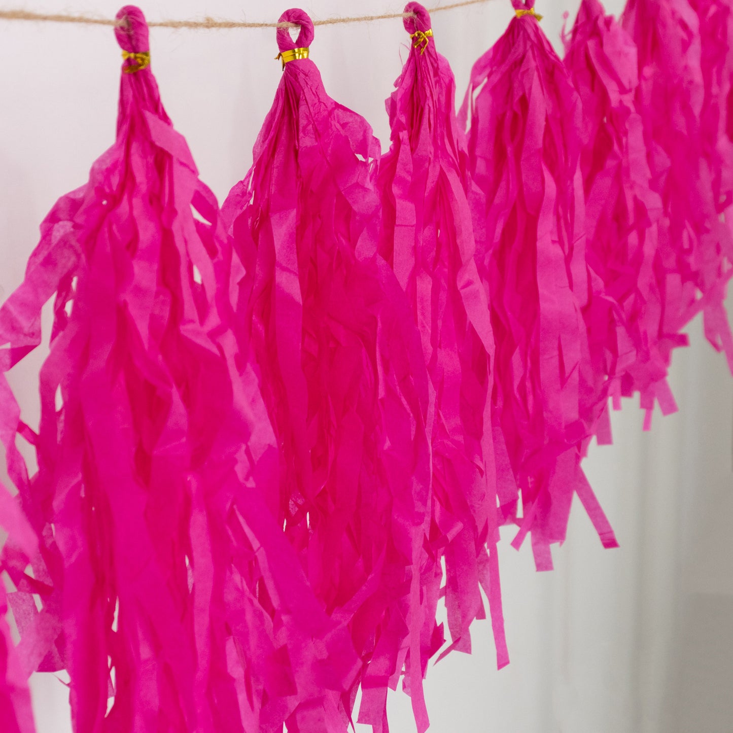 10 Pack Pink Tissue Paper Tassel Garland – Pre-Tied 12" Hanging Fringe Streamers with 10ft String for Party & Backdrop Décor