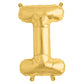 Matte gold letter balloon "I" in a shiny mylar finish.