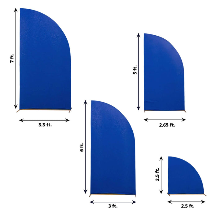 Set of 4 | Matte Royal Blue Spandex Half Moon Chiara Backdrop Stand Covers, Custom Fitted Wedding Arch Covers - 2.5ft,5ft,6ft,7ft