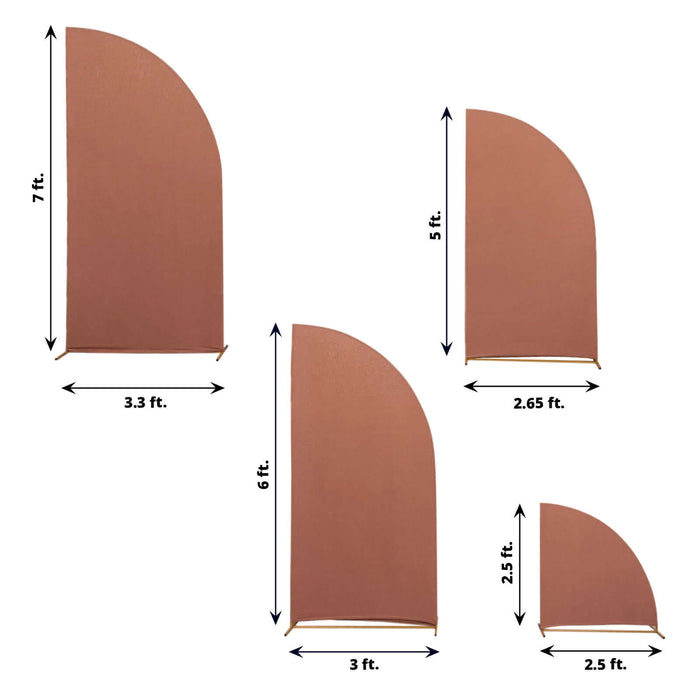 Set of 4 Matte Terracotta (Rust) Spandex Half Moon Chiara Backdrop Stand Covers, Custom Fitted Wedding Arch Covers - 2.5ft,5ft,6ft,7ft