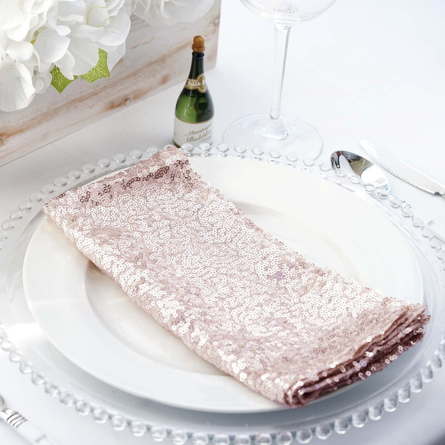 Premium Sequin 20 Inch x 20 Inch Blush Rose Gold Cloth Dinner Napkin Reusable 