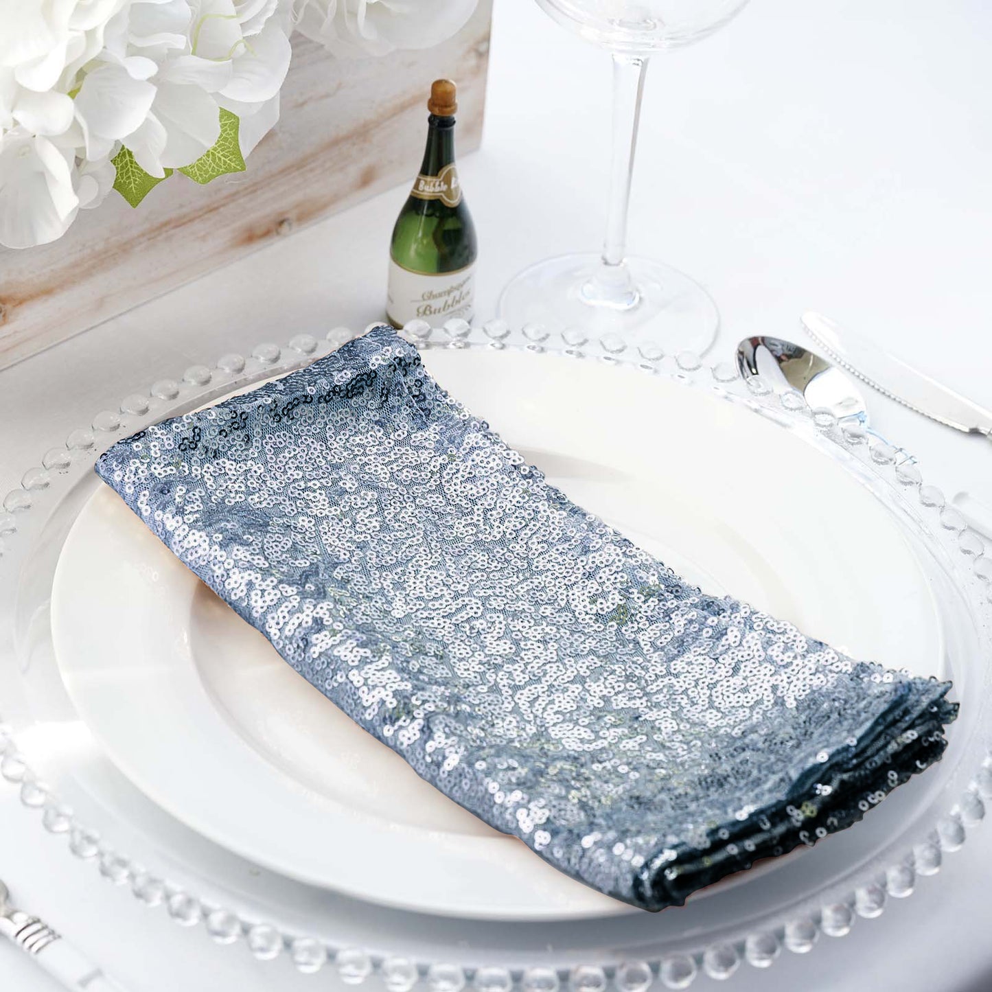 20"x20" Dusty Blue Sequin Cloth Dinner Napkin | Reusable Linen