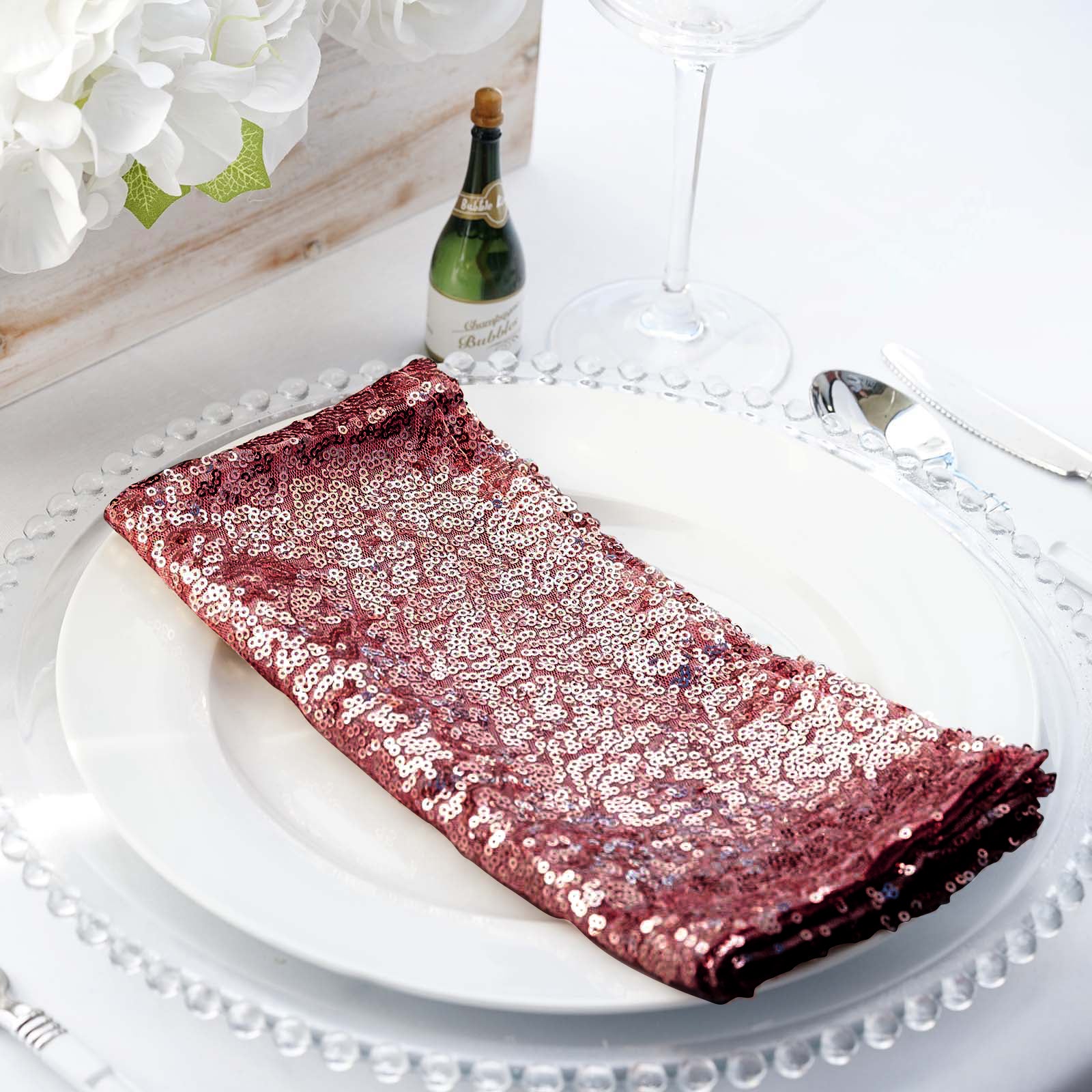 20 Inch x 20 Inch Reusable Burgundy Sequin Cloth Napkin 