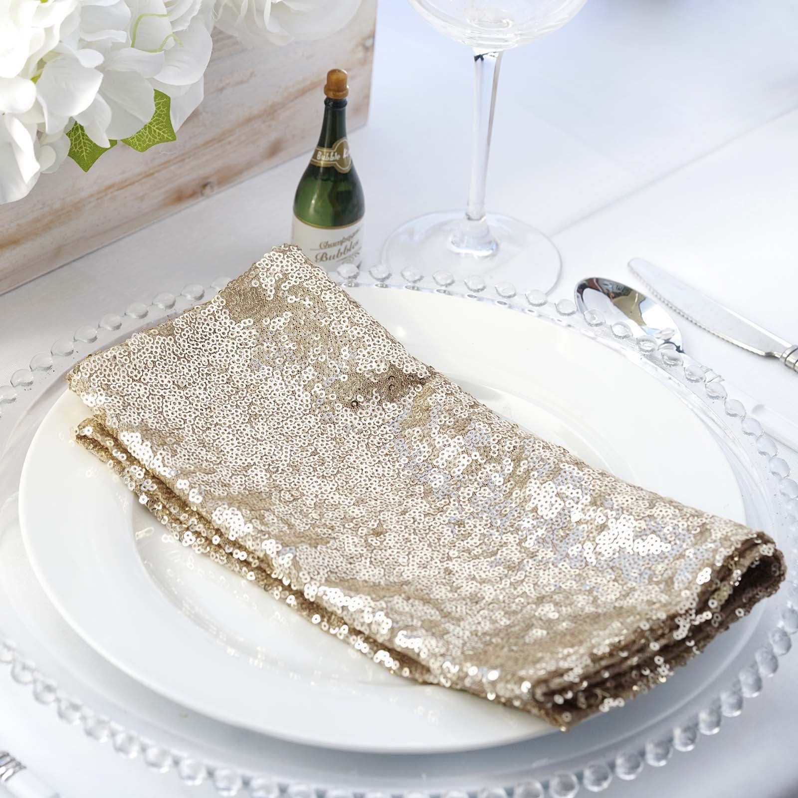 20 Inch x 20 Inch Champagne Premium Sequin Cloth Table Napkin