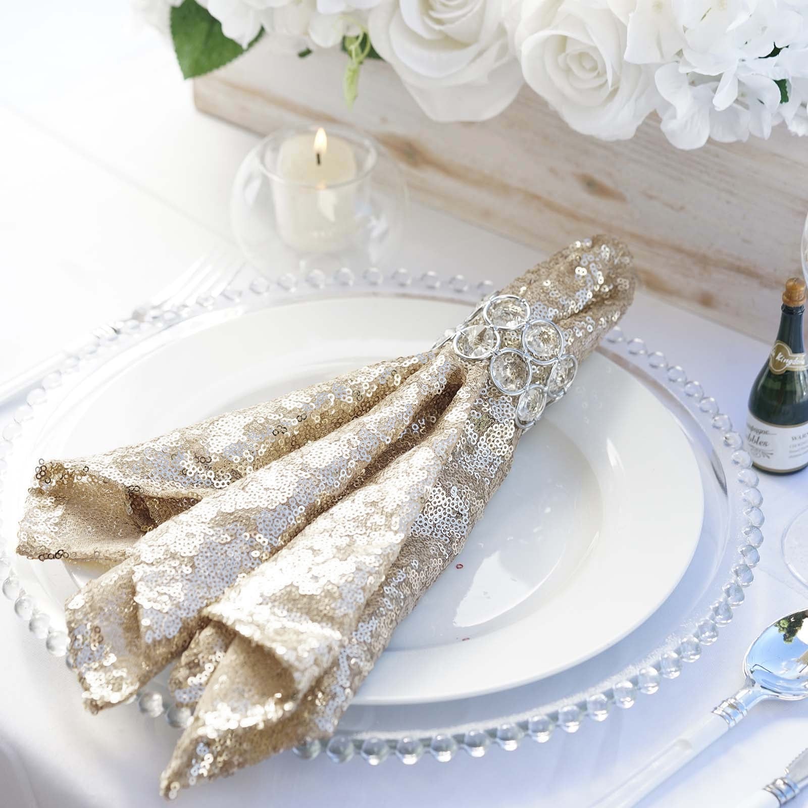 20 Inch x 20 Inch Champagne Premium Sequin Cloth Table Napkin