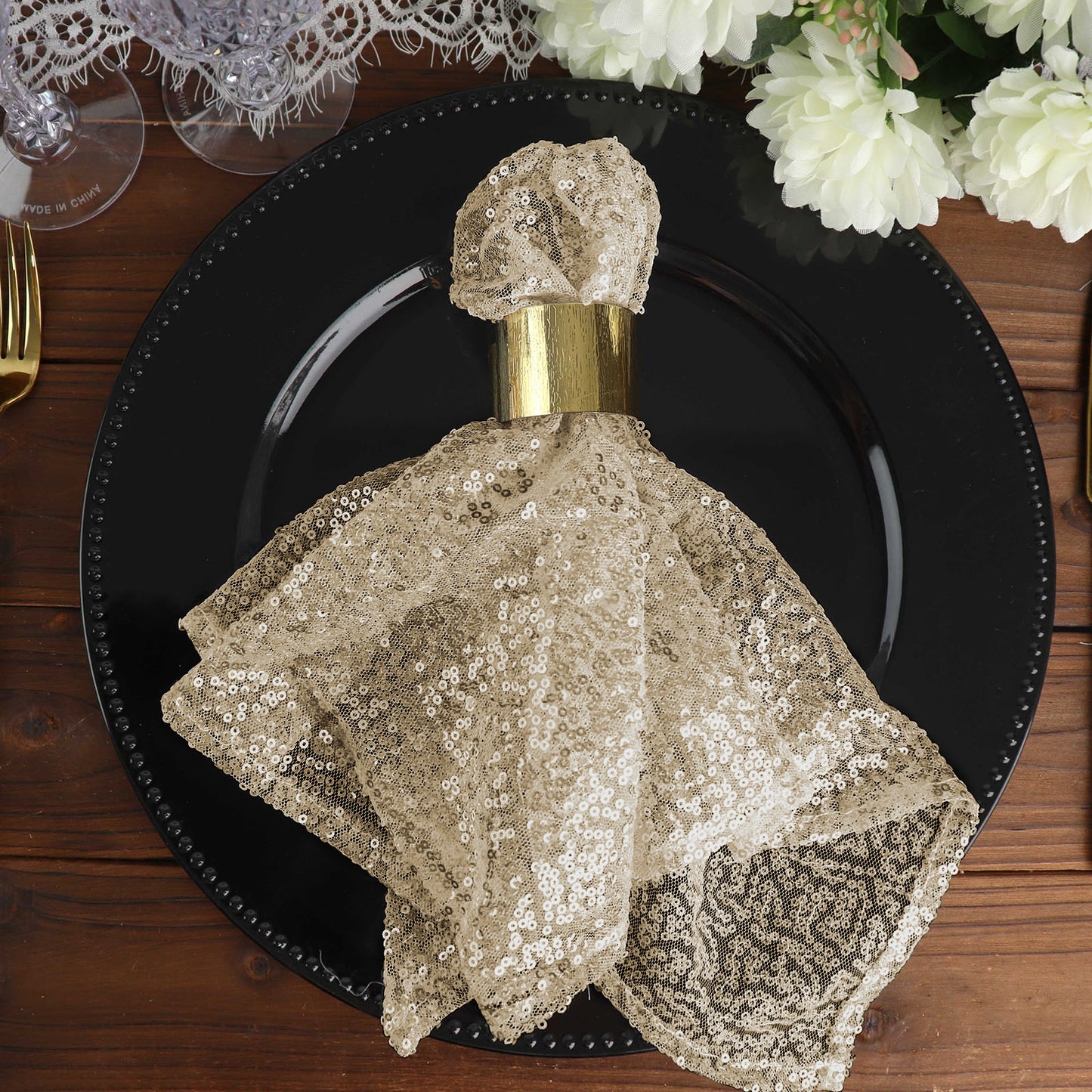 20 Inch x 20 Inch Champagne Premium Sequin Cloth Table Napkin