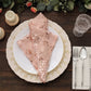 Sparkly Rose Gold Leaf Vine Embroidered Sequin Tulle Cloth Dinner Napkins, Sheer Decorative Napkins