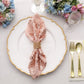 Sparkly Rose Gold Leaf Vine Embroidered Sequin Tulle Cloth Dinner Napkins, Sheer Decorative Napkins