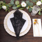 Sparkly Black Leaf Vine Embroidered Sequin Tulle Cloth Dinner Napkins, Sheer Decorative Napkins
