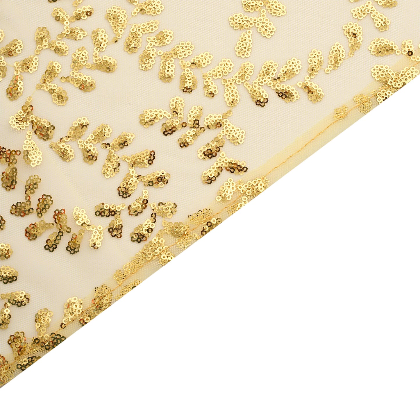 Sparkly Gold Leaf Vine Embroidered Sequin Tulle Cloth Dinner Napkins, Sheer Decorative Napkins