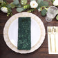 Sparkly Hunter Emerald Green Leaf Vine Embroidered Sequin Tulle Cloth Dinner Napkins, Sheer Decorative Napkins