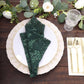 Sparkly Hunter Emerald Green Leaf Vine Embroidered Sequin Tulle Cloth Dinner Napkins, Sheer Decorative Napkins