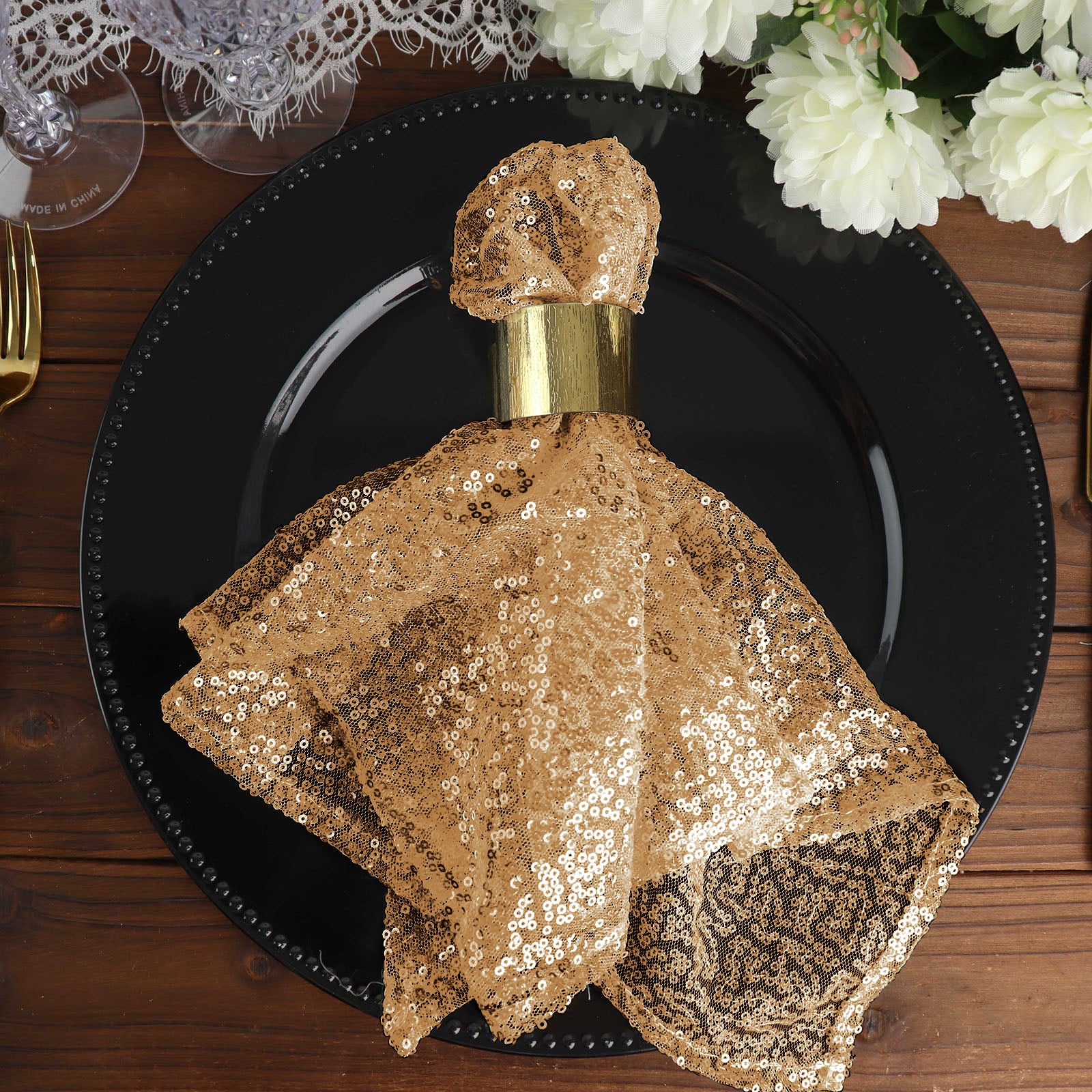 Gold Premium Sequin Cloth Table Napkin 20 Inch x 20 Inch