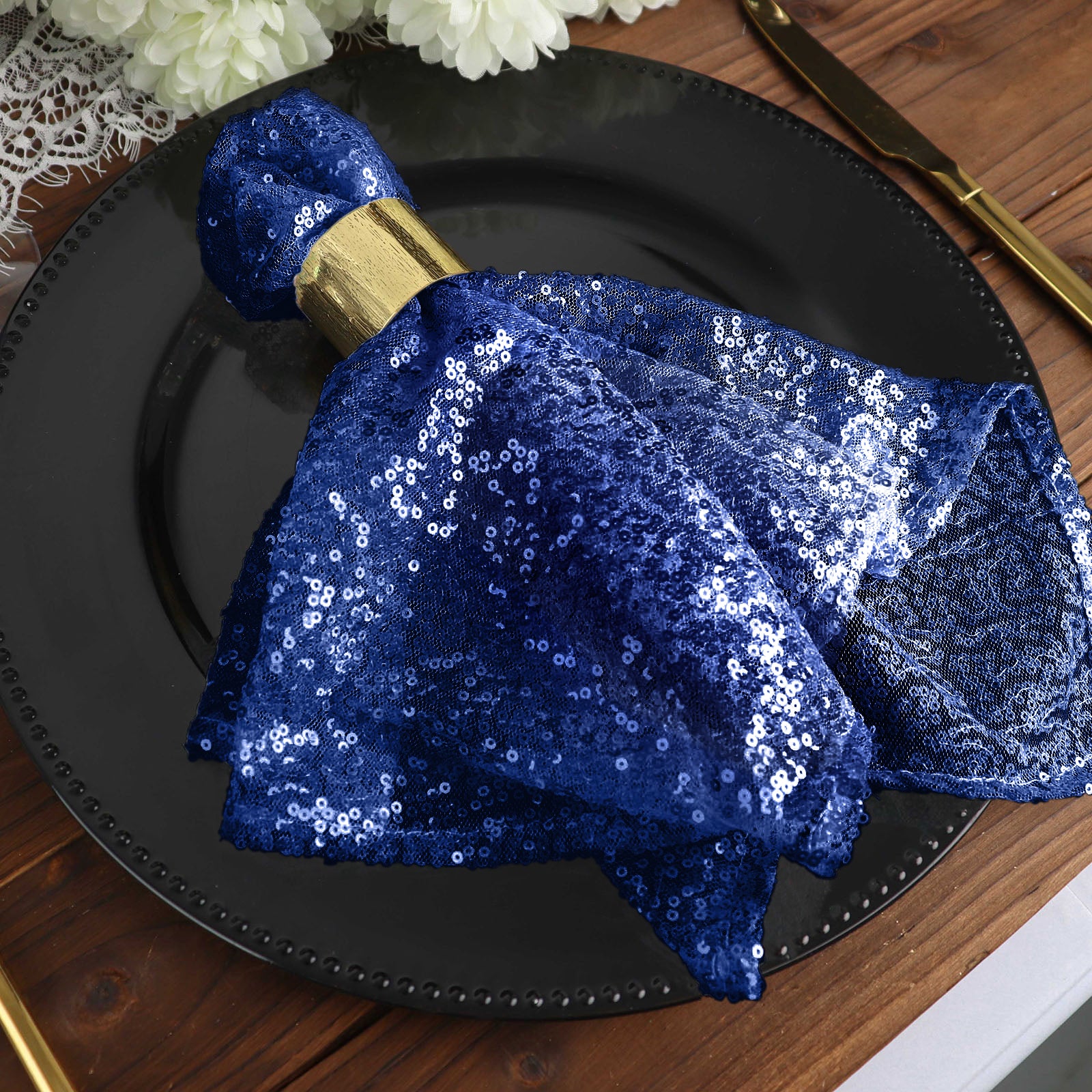 20x20Inch Navy Premium Sequin Cloth Dinner Napkin | Reusable Linen