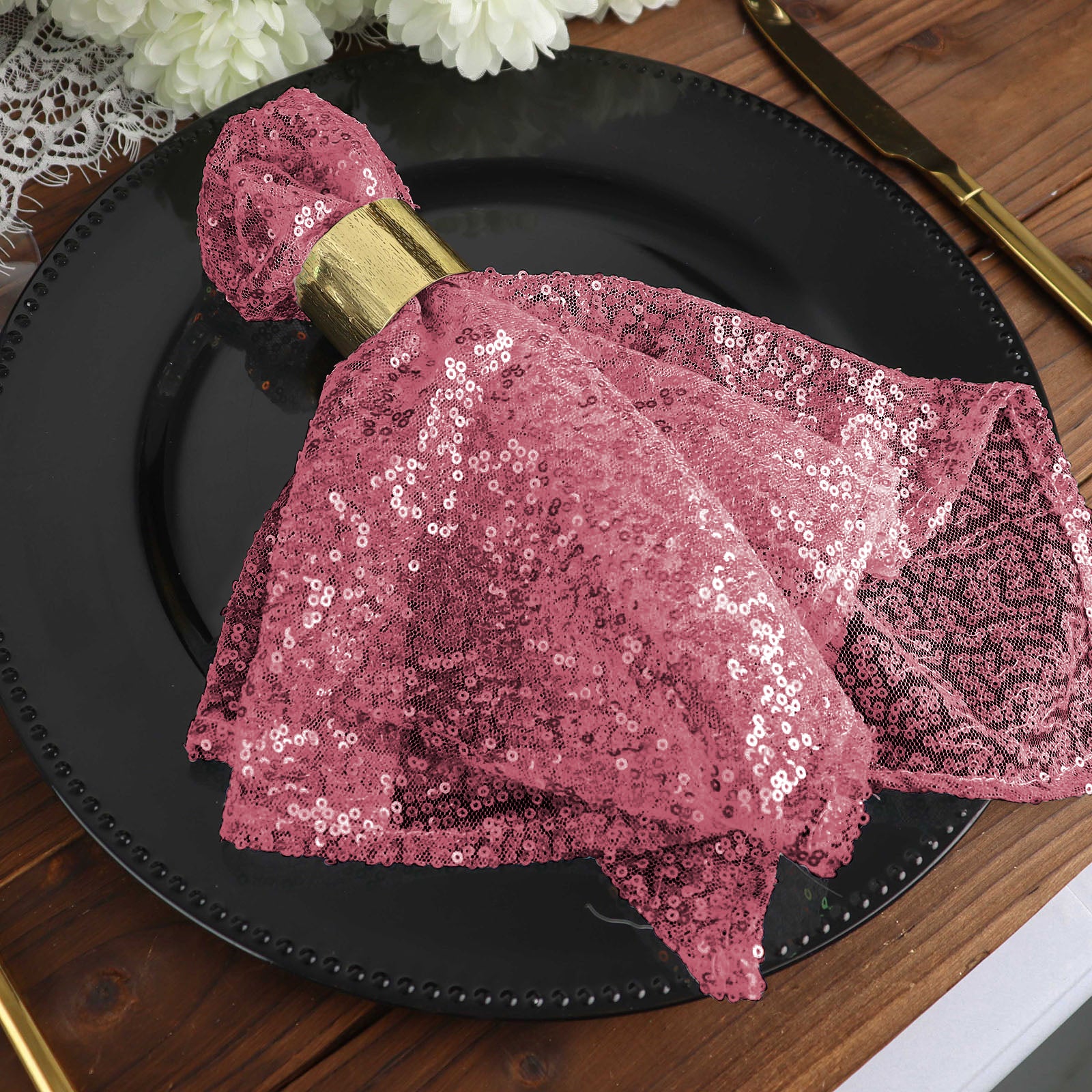 20x20Inch Pink Premium Sequin Cloth Dinner Napkin | Reusable Linen