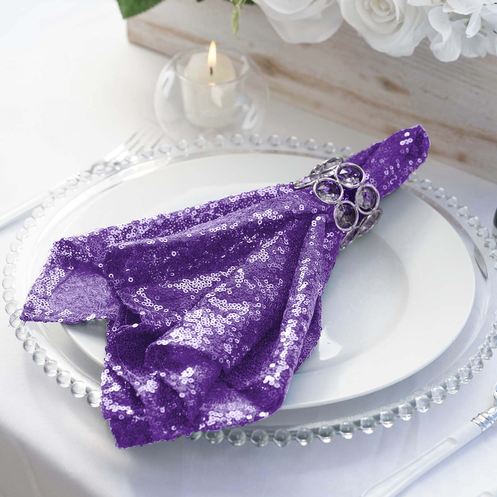 20x20Inch Purple Premium Sequin Cloth Dinner Napkin | Reusable Linen