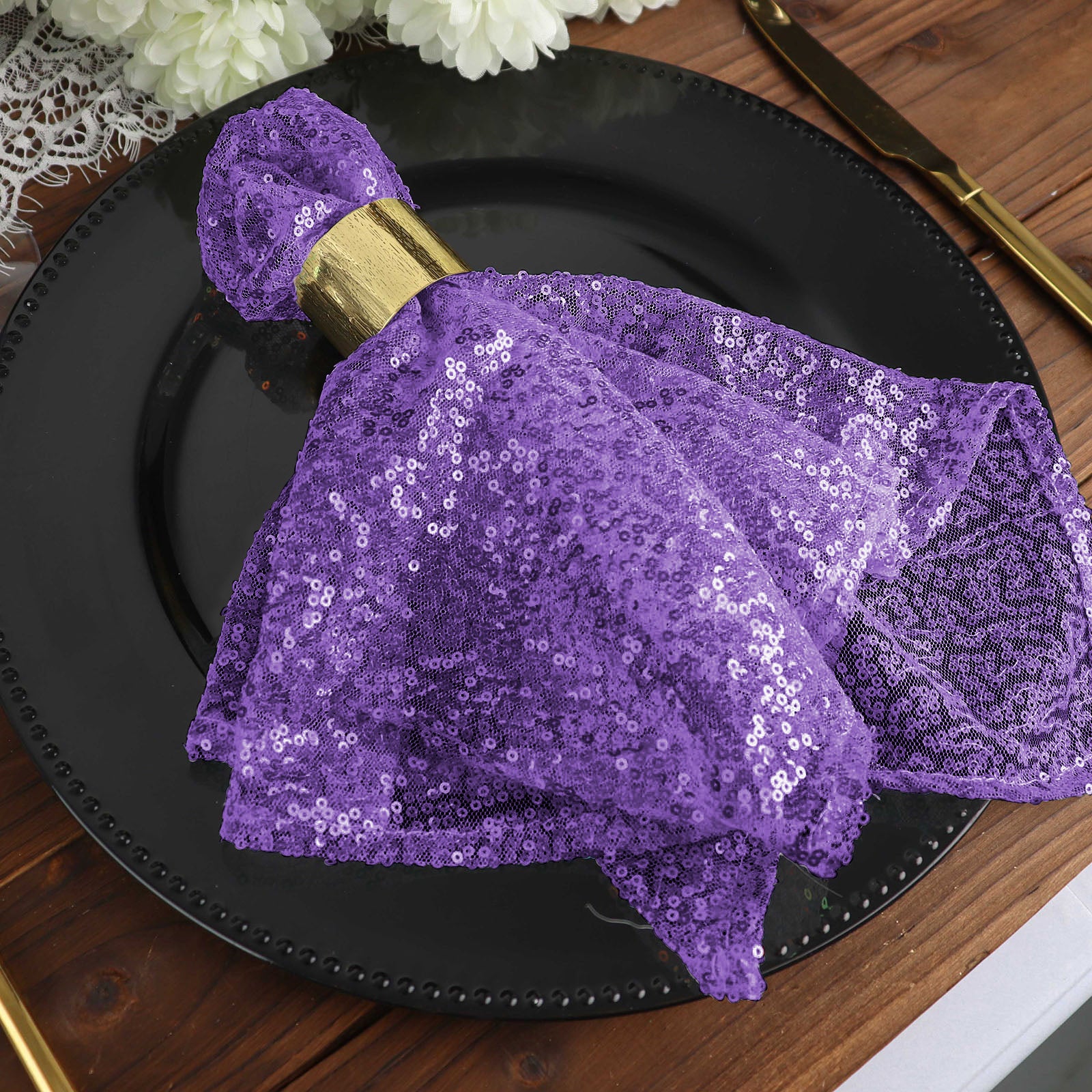 20x20Inch Purple Premium Sequin Cloth Dinner Napkin | Reusable Linen