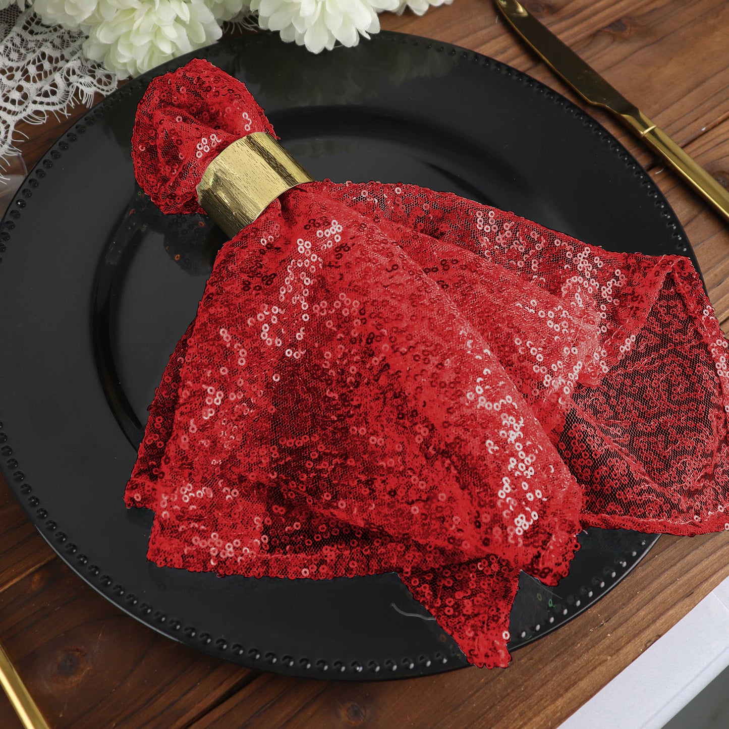 20x20Inch Red Premium Sequin Cloth Dinner Napkin | Reusable Linen