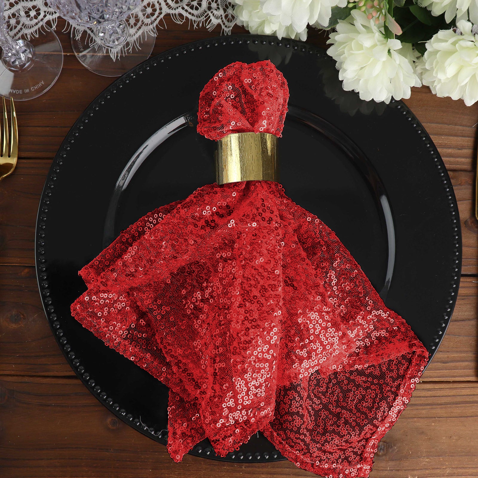 20x20Inch Red Premium Sequin Cloth Dinner Napkin | Reusable Linen