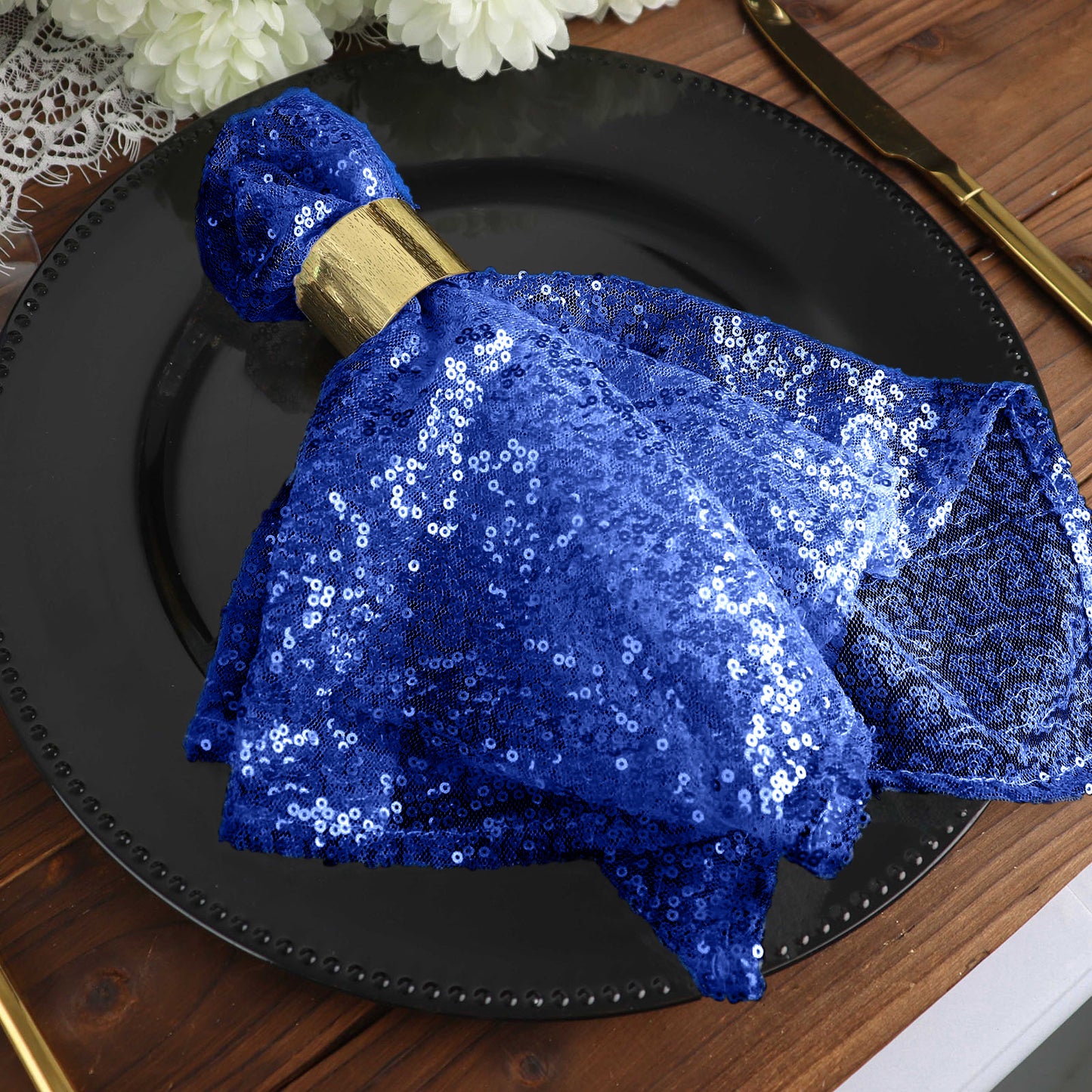 20x20Inch Royal Blue Premium Sequin Cloth Dinner Napkin | Reusable Linen