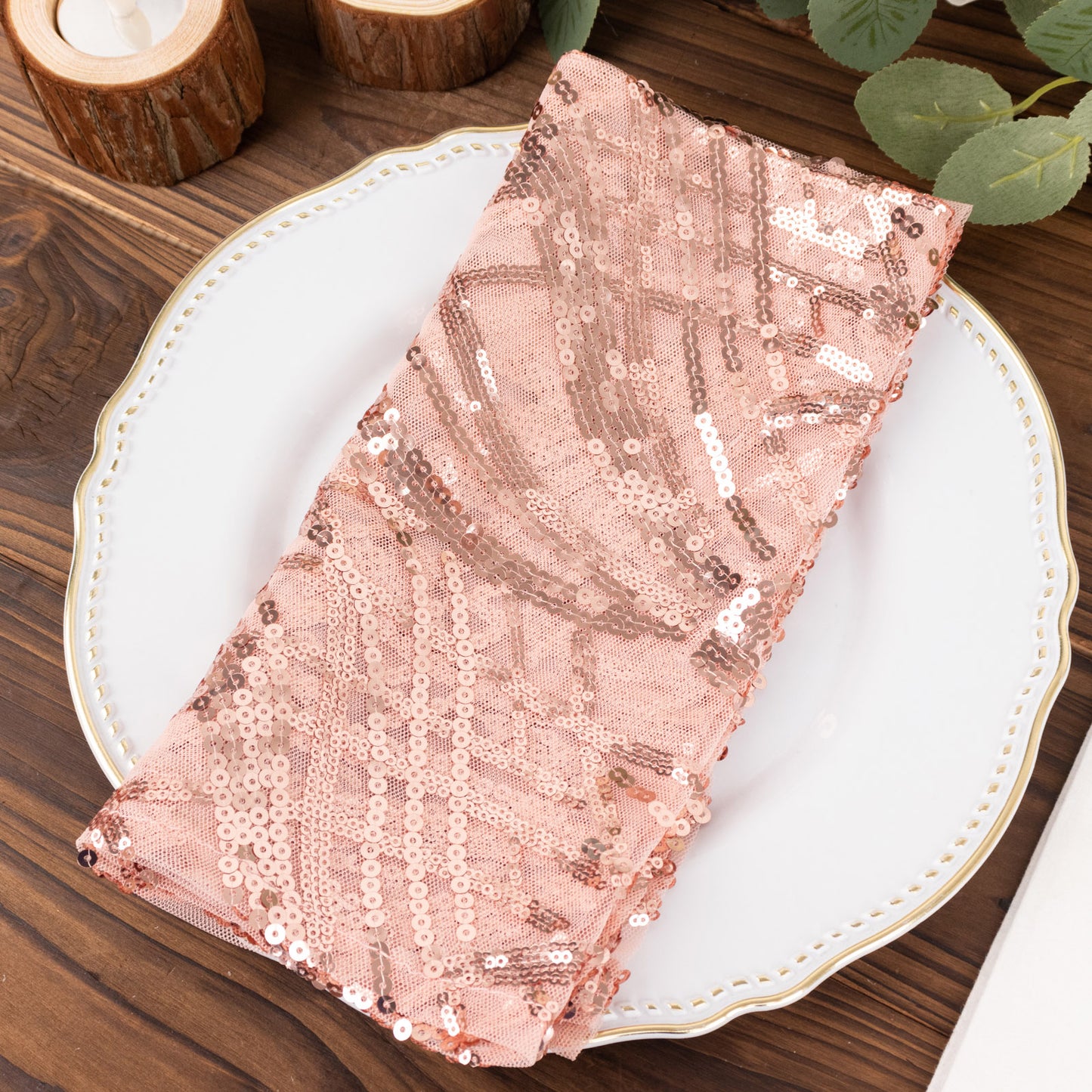 Blush Wave Embroidered Sequin Mesh Dinner Napkin, Reusable Decorative Napkin - 20"x20"