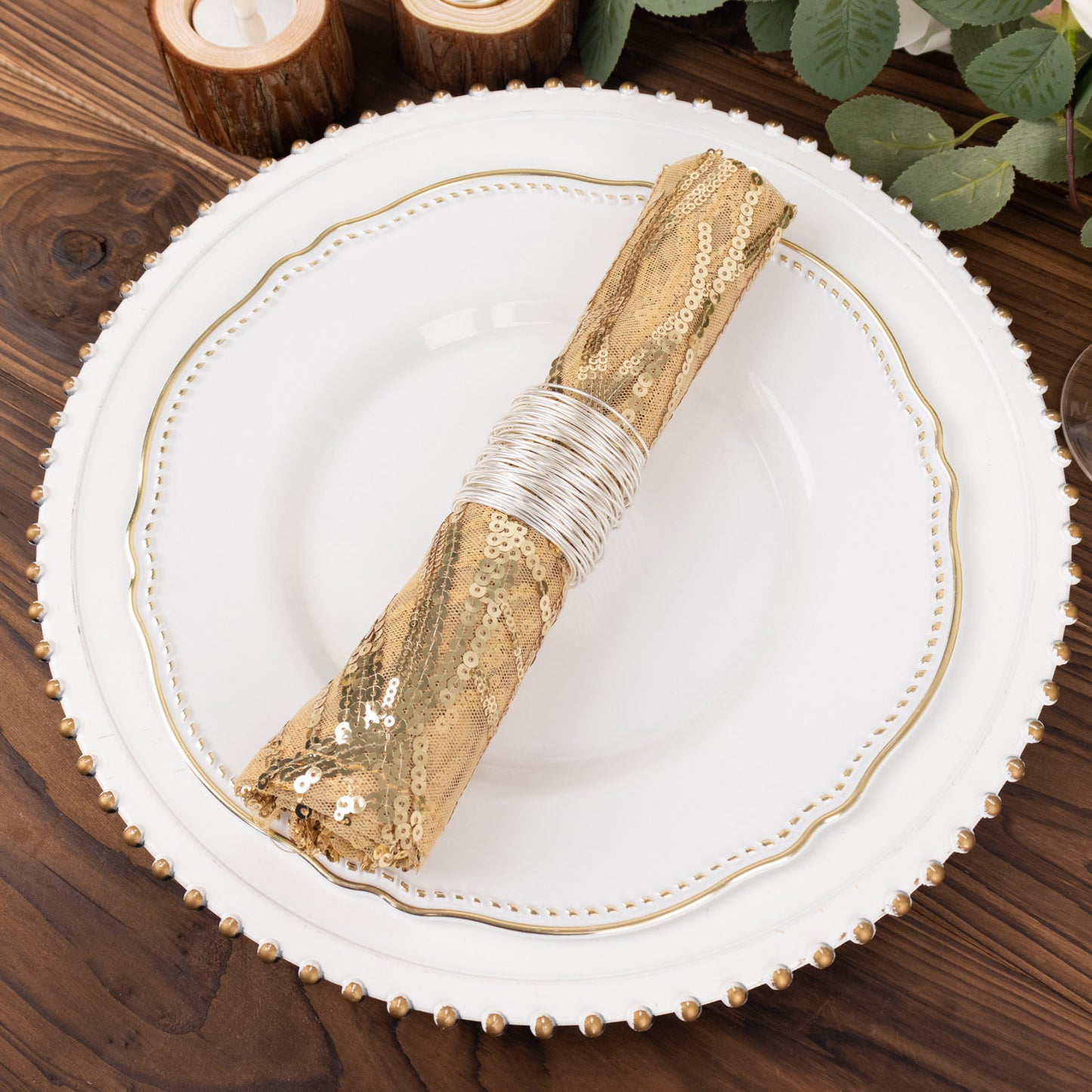 Champagne Wave Embroidered Sequin Mesh Dinner Napkin, Reusable Decorative Napkin - 20"x20"