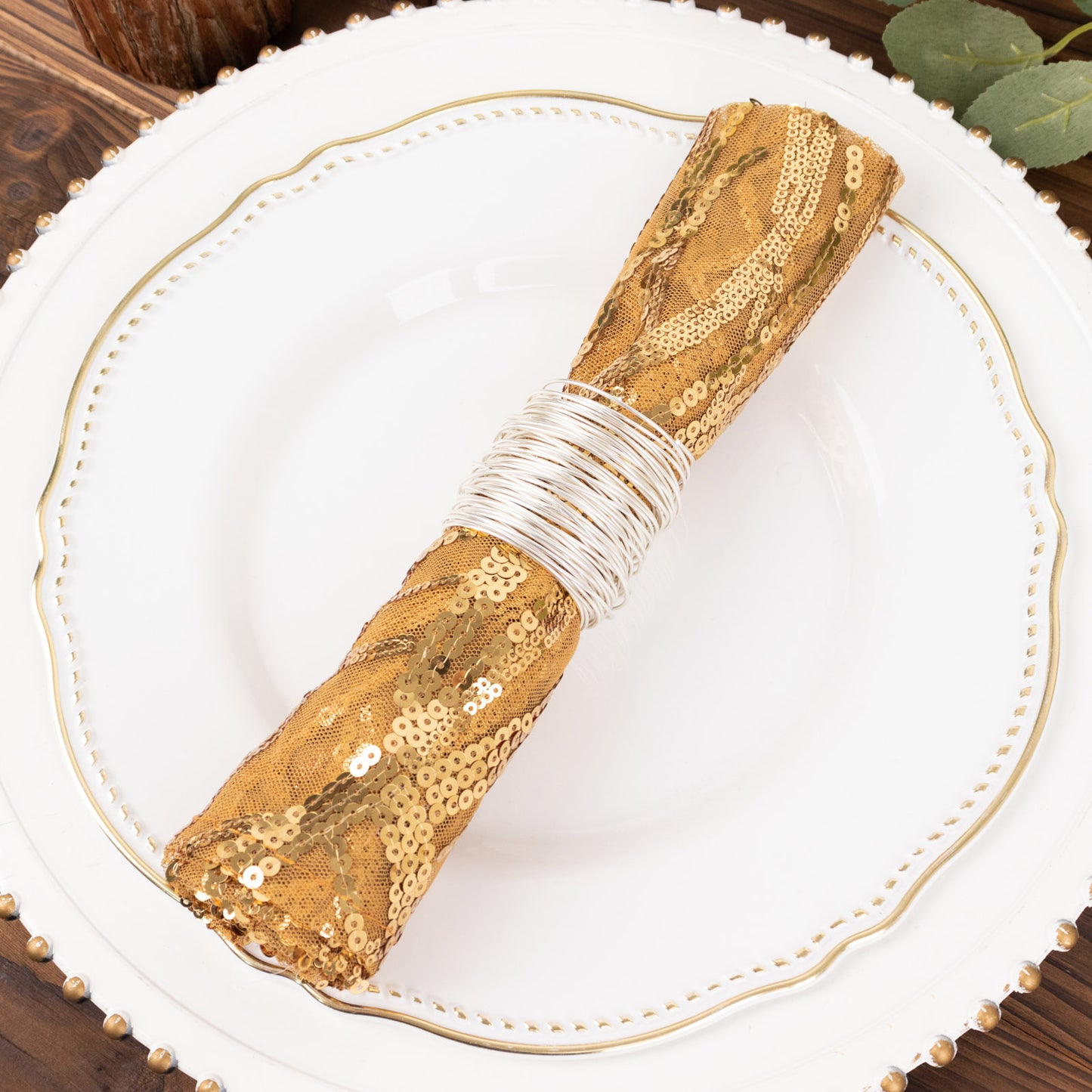 Gold Wave Embroidered Sequin Mesh Dinner Napkin, Reusable Decorative Napkin - 20"x20"