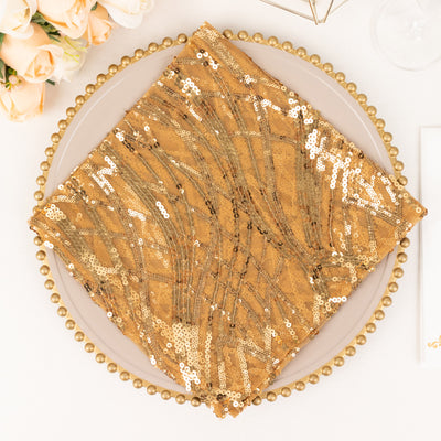 Luxurious Design of the Gold Wave Embroidered Sequin Mesh Dinner Napkin