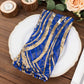 Royal Blue Gold Wave Embroidered Sequin Mesh Dinner Napkin, Reusable Decorative Napkin - 20"x20"