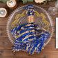 Royal Blue Gold Wave Embroidered Sequin Mesh Dinner Napkin, Reusable Decorative Napkin - 20"x20"