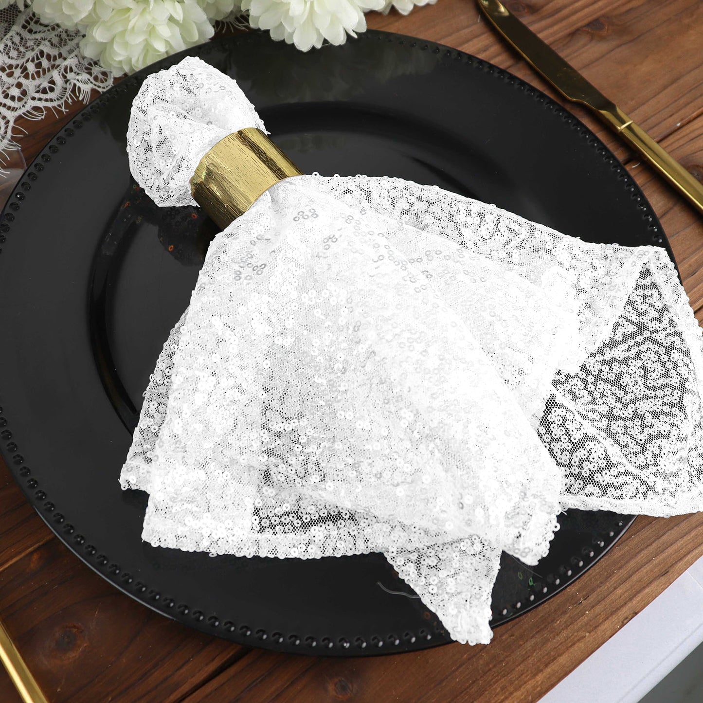 20x20Inch White Premium Sequin Cloth Dinner Napkin | Reusable Linen