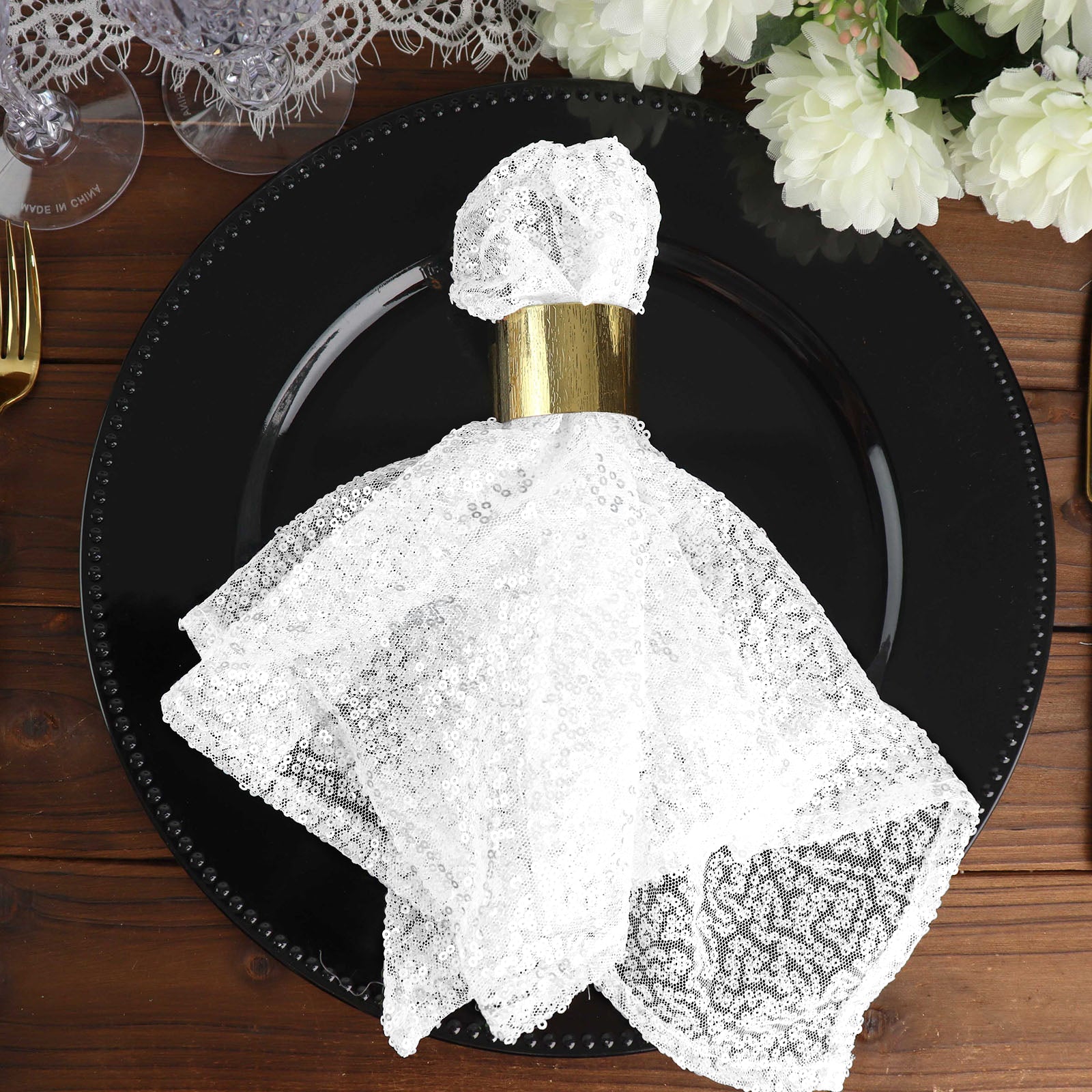 20x20Inch White Premium Sequin Cloth Dinner Napkin | Reusable Linen