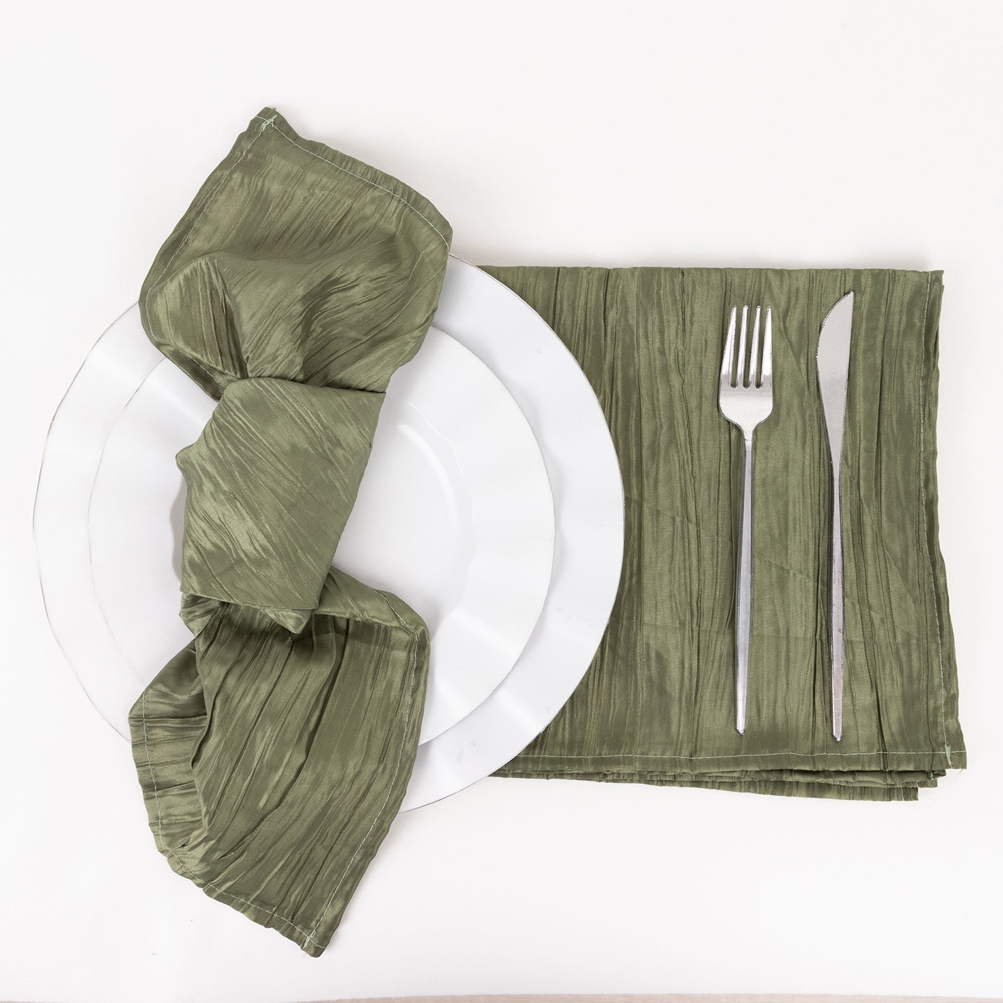 5 Pack Dusty Sage Green Accordion Crinkle Taffeta Cloth Dinner Napkins 20"x20"