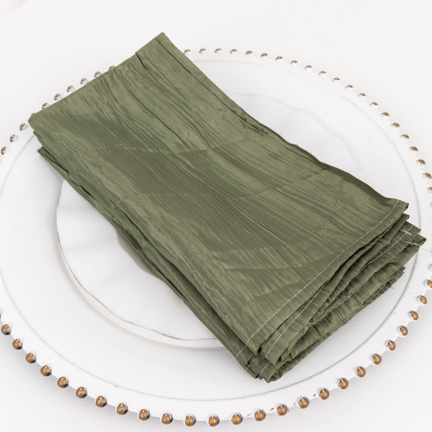 5 Pack Dusty Sage Green Accordion Crinkle Taffeta Cloth Dinner Napkins 20"x20"