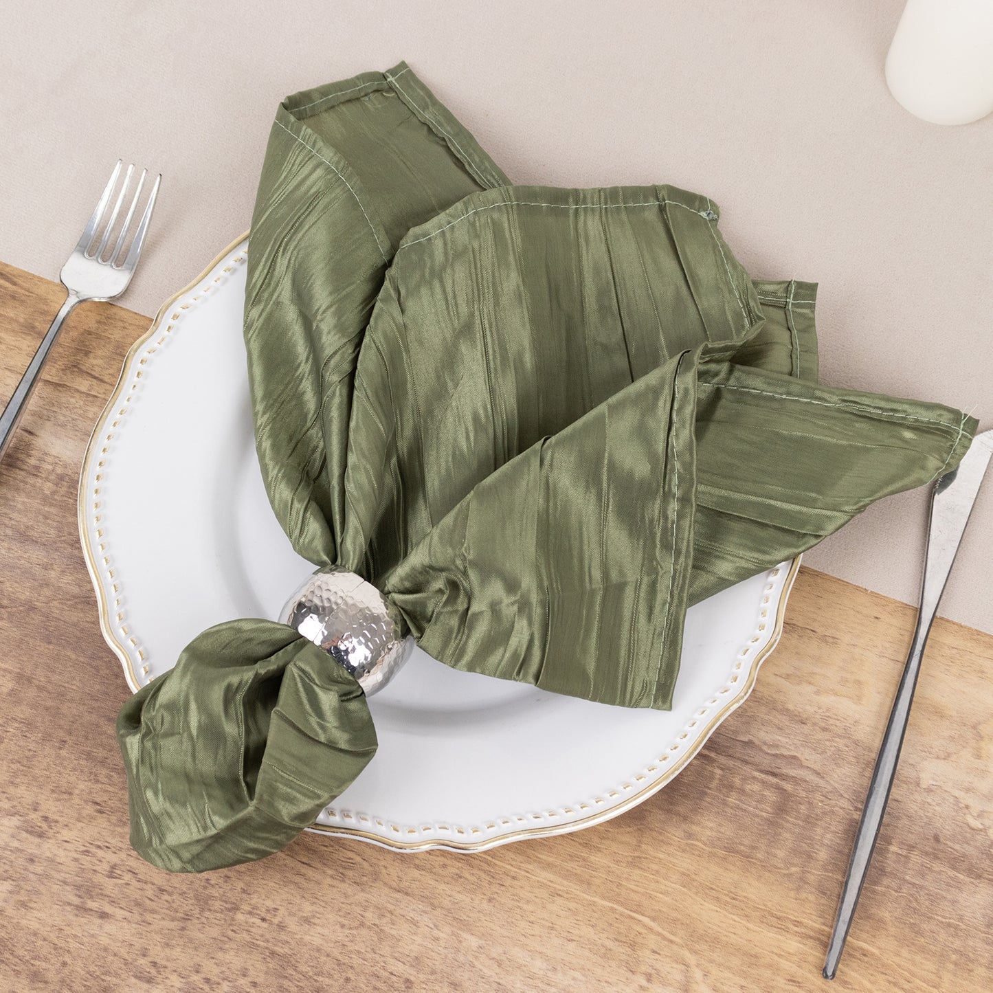 5 Pack Dusty Sage Green Accordion Crinkle Taffeta Cloth Dinner Napkins 20"x20"