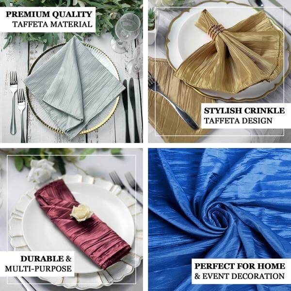 5 Pack | Dusty Blue Accordion Crinkle Taffeta Cloth Dinner Napkins | 20"x20"