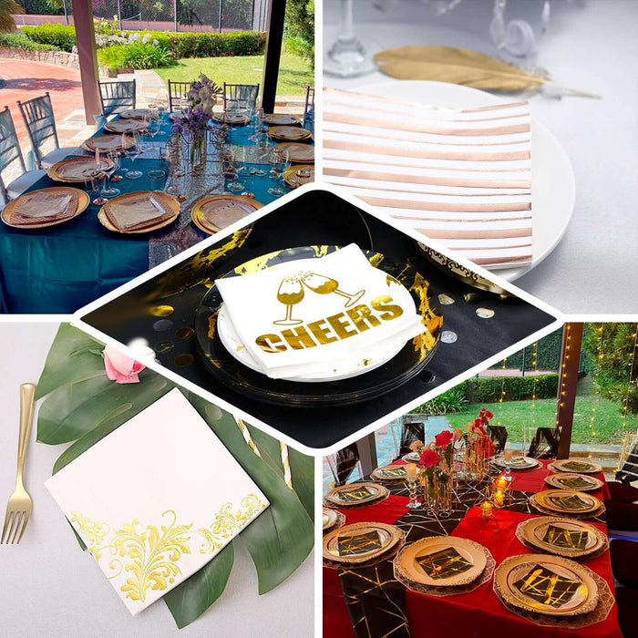 20 Pack - 3 Ply Metallic Gold Pineapple Paper Dinner Napkins - Wedding Cocktail Napkins