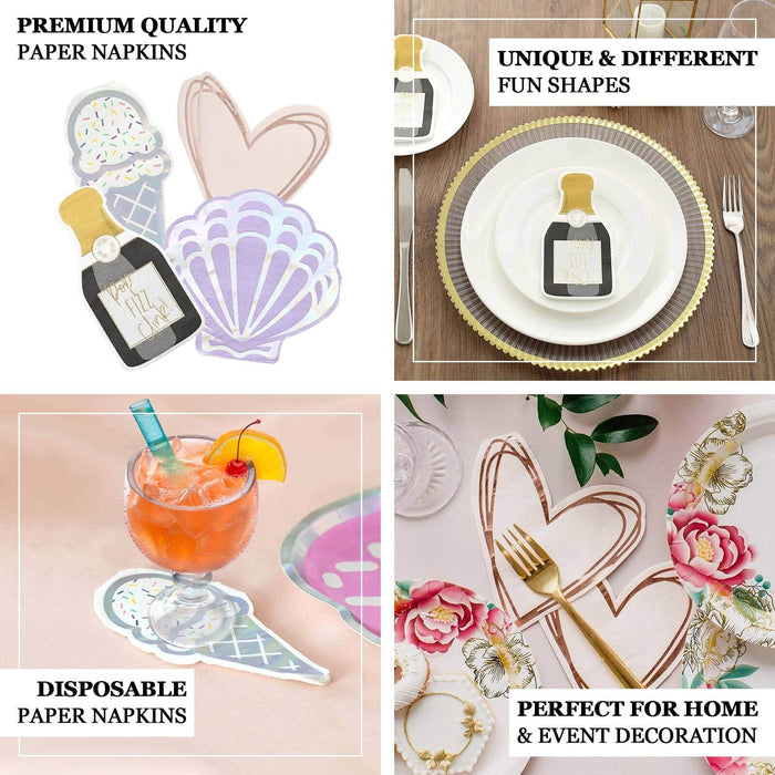 Rose gold heart-shaped cocktail napkins for parties and events.