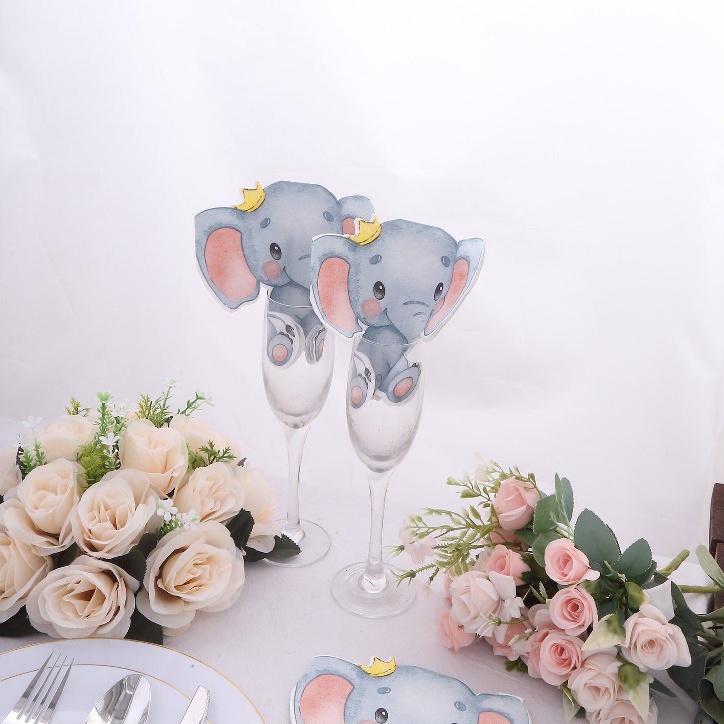 20 Pack Elephant Shaped Birthday Party Paper Cocktail Napkins, Disposable Baby Shower Beverage Napkins
