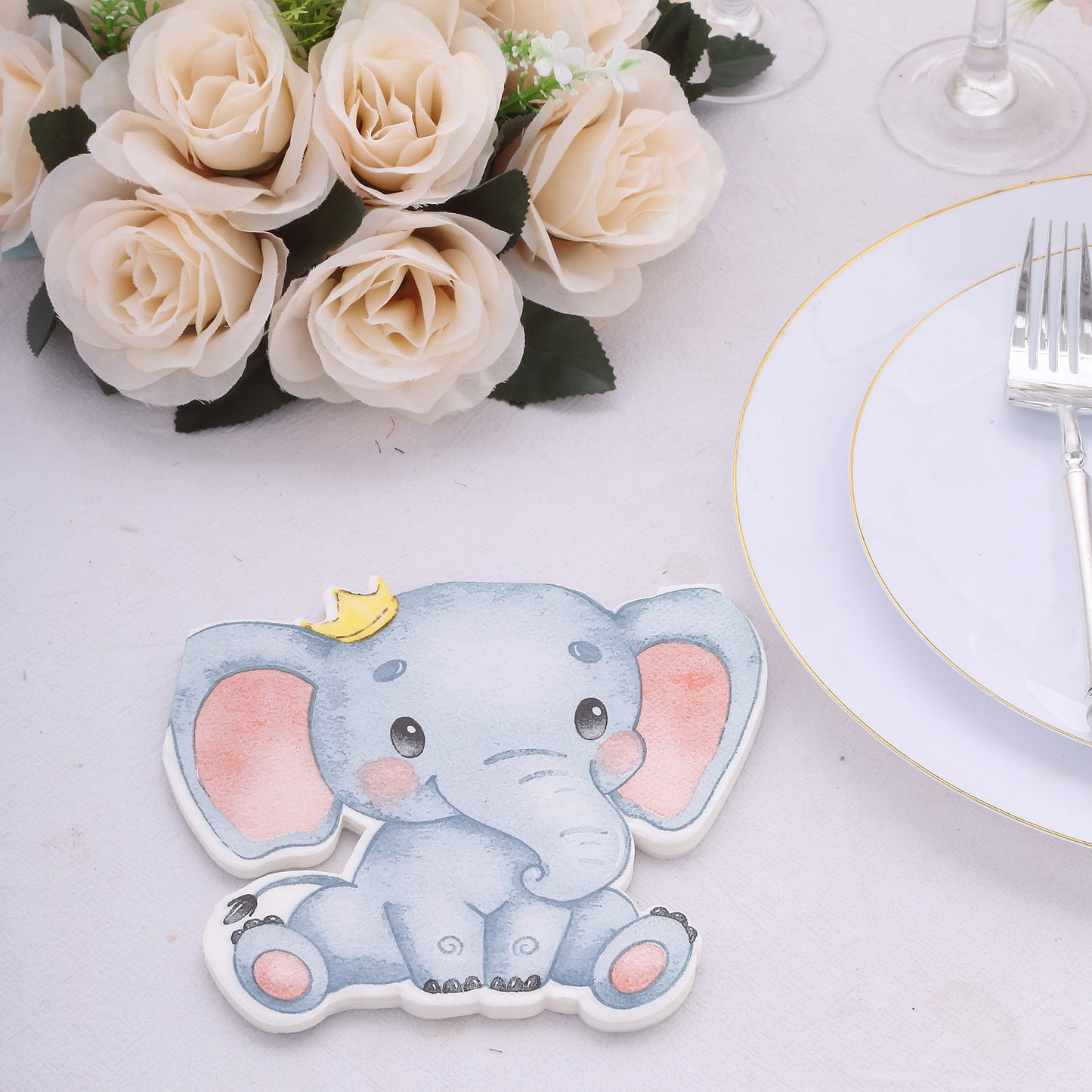 20 Pack Elephant Shaped Birthday Party Paper Cocktail Napkins, Disposable Baby Shower Beverage Napkins