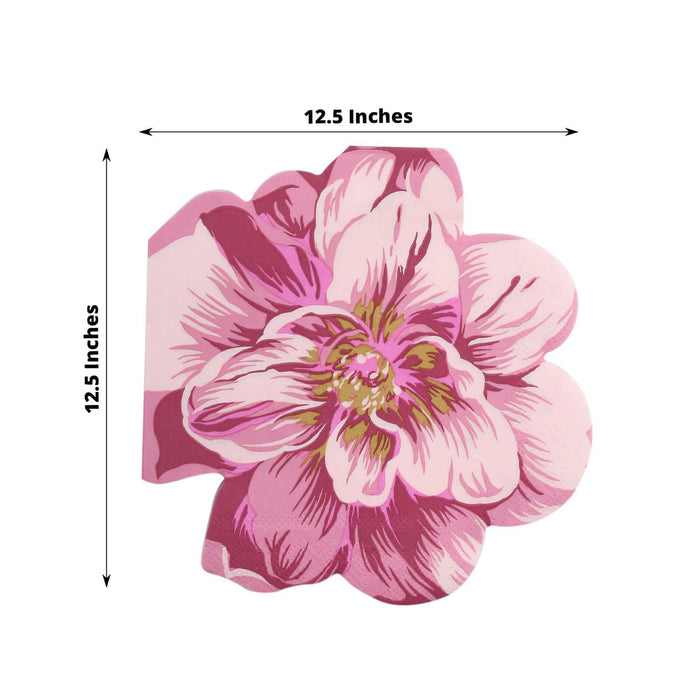 20 Pack Pink Peony Flower Shaped 2-Ply Paper Beverage Napkins For Wedding Shower, Elegant Disposable Party Cocktail Napkins