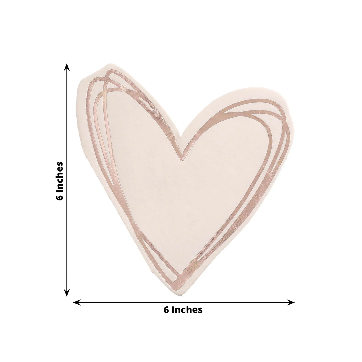 Rose gold heart shaped cocktail napkins, 20 pack, 6 inches each.