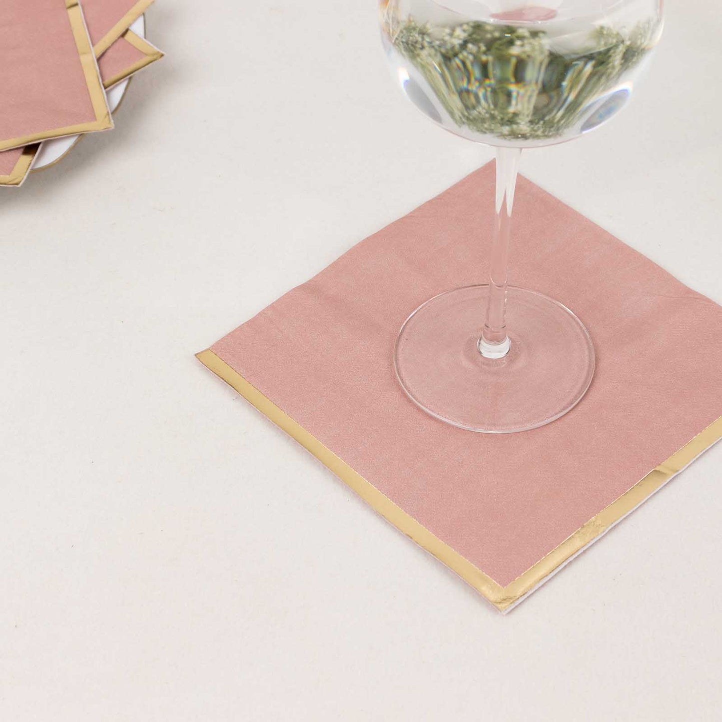 50 Pack Dusty Rose Soft 2 Ply Disposable Cocktail Napkins with Gold Foil Edge, Paper Beverage Napkins - 6.5"x6.5"