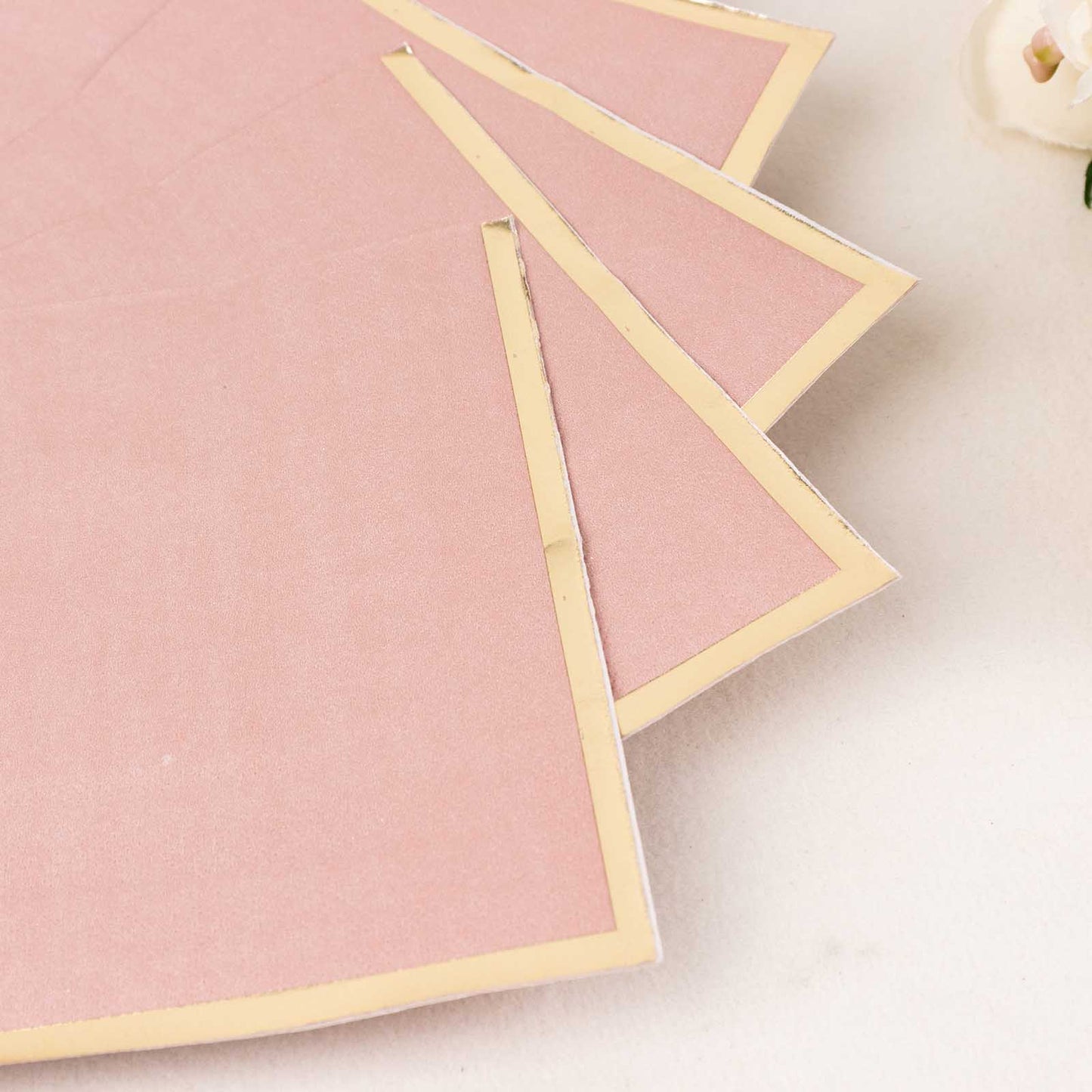 50 Pack Dusty Rose Soft 2 Ply Disposable Cocktail Napkins with Gold Foil Edge, Paper Beverage Napkins - 6.5"x6.5"