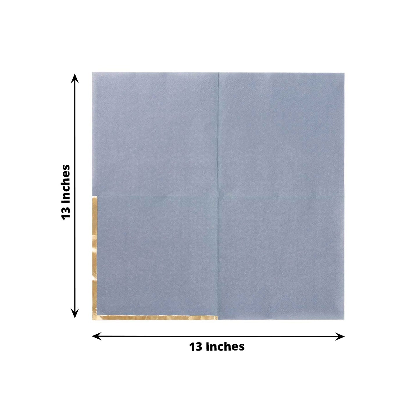 50 Pack Dusty Blue Soft 2 Ply Disposable Cocktail Napkins with Gold Foil Edge, Paper Beverage Napkins - 6.5"x6.5"