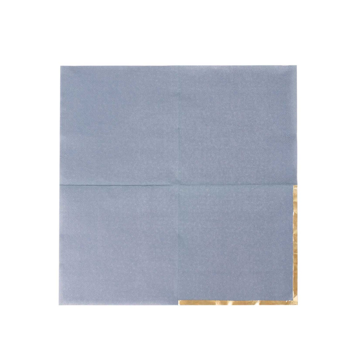 50 Pack Dusty Blue Soft 2 Ply Disposable Cocktail Napkins with Gold Foil Edge, Paper Beverage Napkins - 6.5"x6.5"