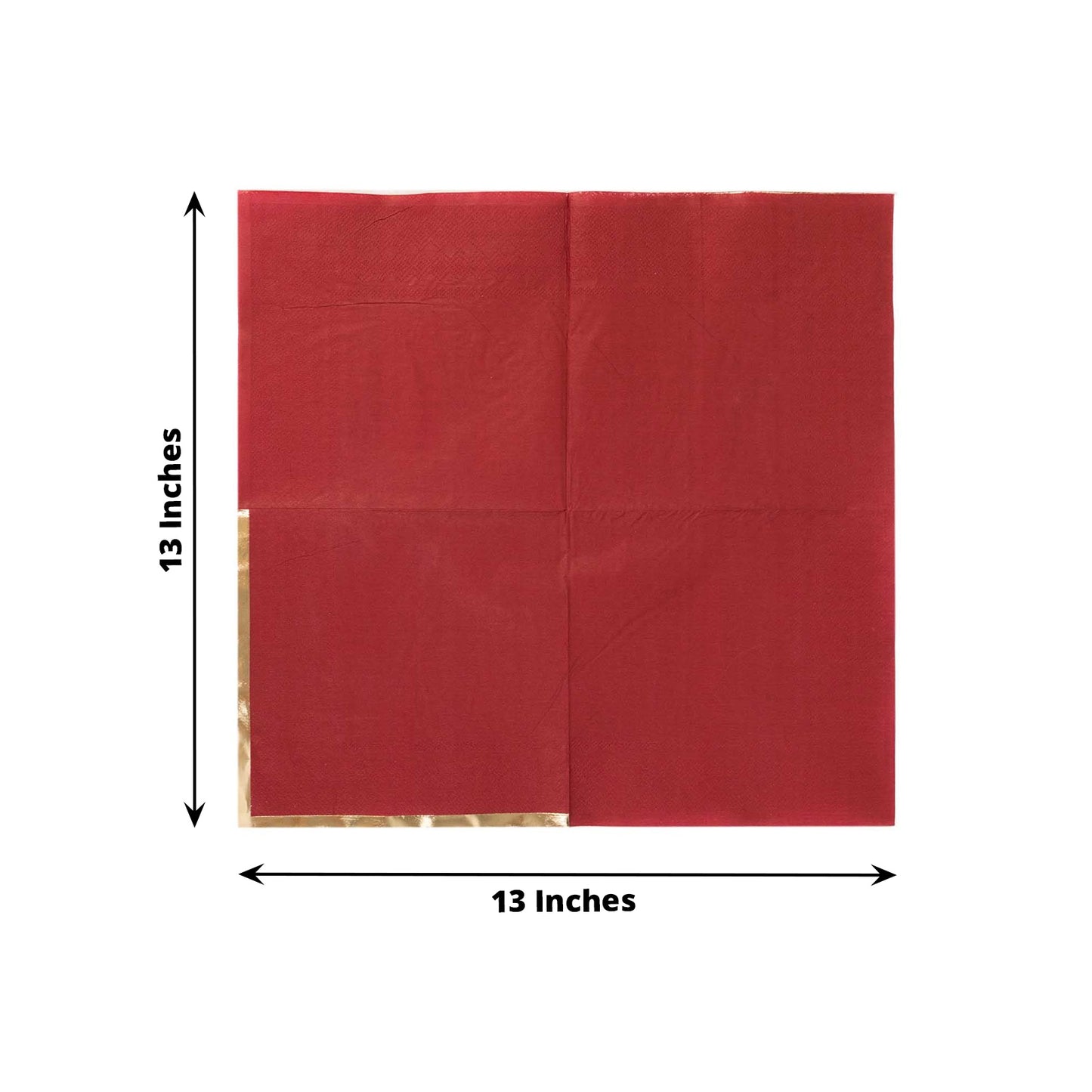 50 Pack Burgundy Soft 2 Ply Disposable Cocktail Napkins with Gold Foil Edge, Paper Beverage Napkins - 6.5"x6.5"